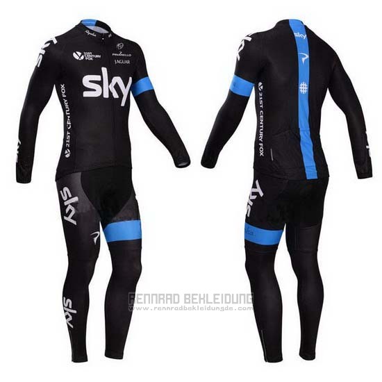 2014 Fahrradbekleidung Sky Shwarz und Azurblau Trikot Langarm und Tragerhose - zum Schließen ins Bild klicken